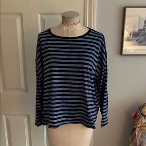 Planet by Lauren g Blue and Black Striped Long Sleeve Top